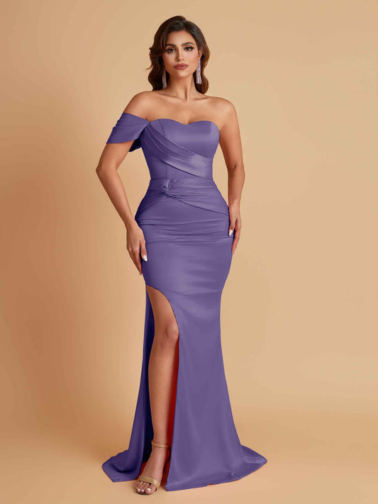 Sexy Soft Satin Mermaid One Shoulder Floor-Length Mermaid Bridesmaid Dresses