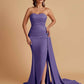 Simple Soft Satin Mermaid Strapless Floor-Length Mermaid Bridesmaid Dresses