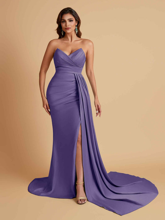 Sexy Soft Satin Mermaid V-neck Floor-Length Mermaid Bridesmaid Dresses