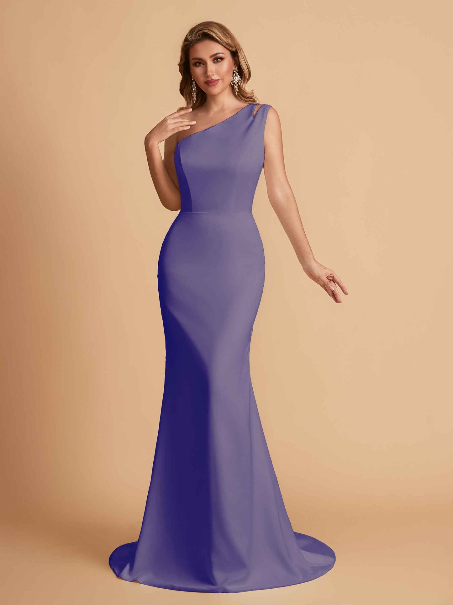 Elegant Satin One Shoulder Mermaid Side Slit Floor Length Bridesmaid Dresses