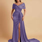 Elegant Soft Satin V-neck Off-the-Shoulder Side-Slit Mermaid Bridesmaid Dresses