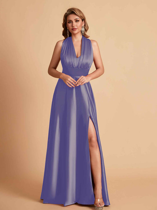 Sexy Satin A-line Convertible Side Slit Maxi Long Bridesmaid Dresses Online