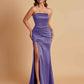 Elegant Soft Satin Strapless Split Side Mermaid Bridesmaid Dresses