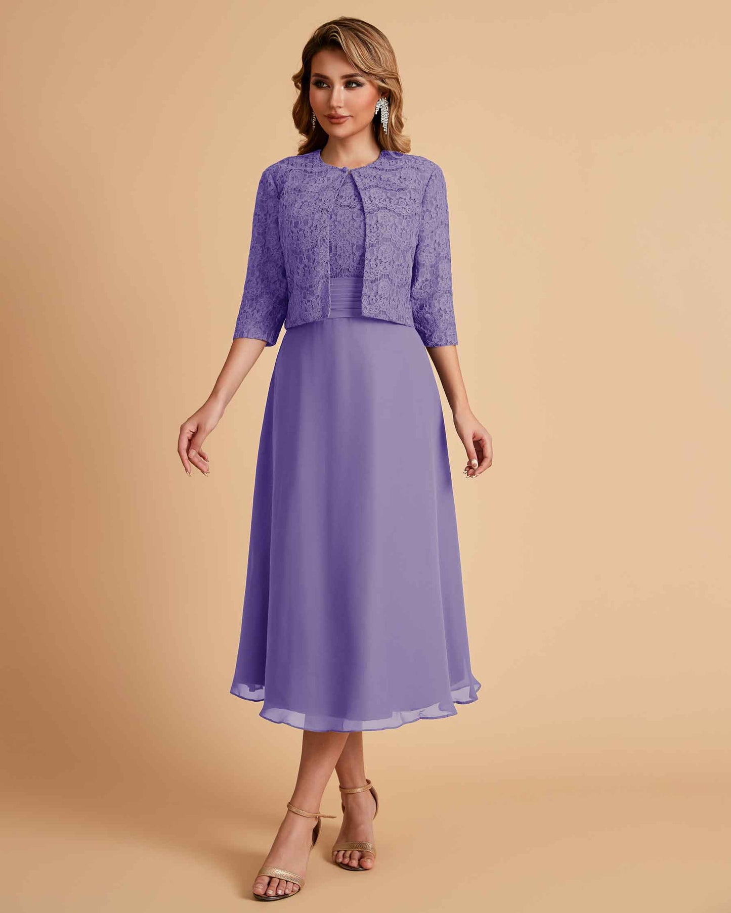 Elegant A-line Bateau Sleeveless Tea Length Mother of the Brides Dresses Online