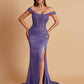 Sexy Soft Satin V-neck Off-the-shoulder Strapless Side-Slit Mermaid Bridesmaid Dresses