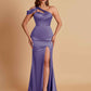 Elegant Soft Satin Sweetheart One Shoulder Side-Slit Mermaid Bridesmaid Dresses