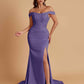 Elegant Soft Satin Mermaid Off Shoulder Side Slit Floor-Length Mermaid Bridesmaid Dresses