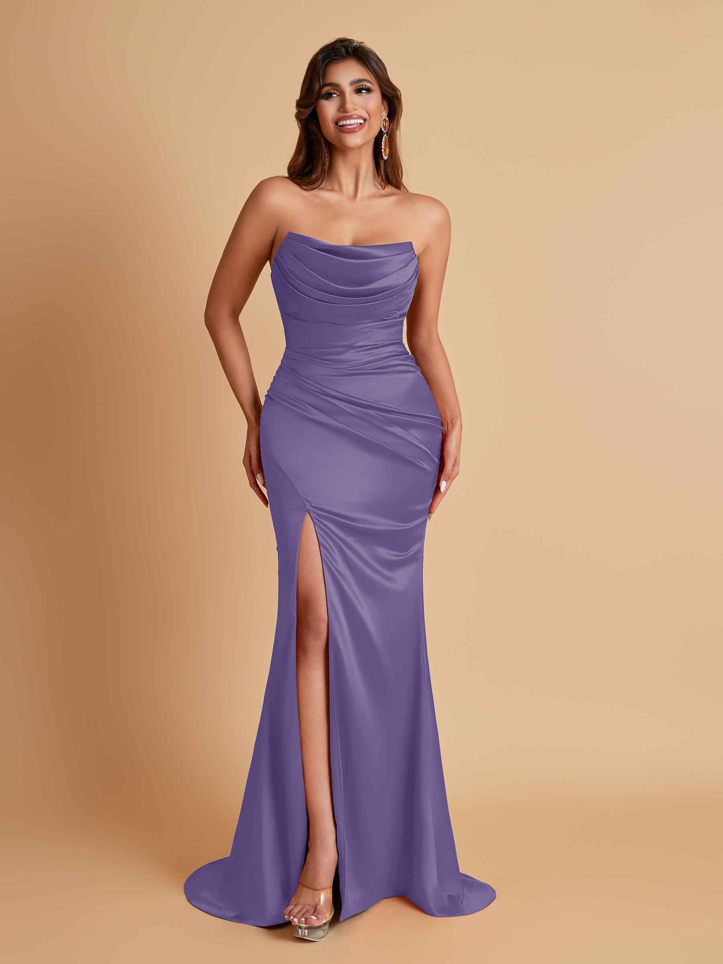 Sexy Soft Satin Mermaid Side Slit Floor-Length Mermaid Bridesmaid Dresses