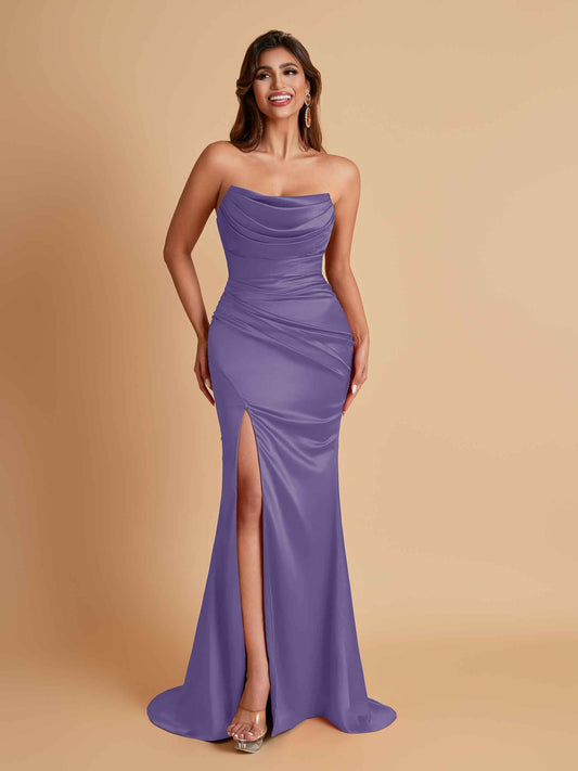 Sexy Soft Satin Mermaid Side Slit Floor-Length Mermaid Bridesmaid Dresses