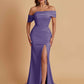 Elegant Soft Satin Mermaid Off Shoulder Asymmetrical Side Slit Floor-Length Bridesmaid Dresses