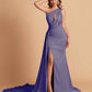 Sexy Satin Mermaid One Shoulder Side Slit Long Bridesmaid Dresses