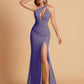 Sexy Mermaid One Shoulder Key Hole Bridesmaid Dresses Floor Length Bridal Party Dresses