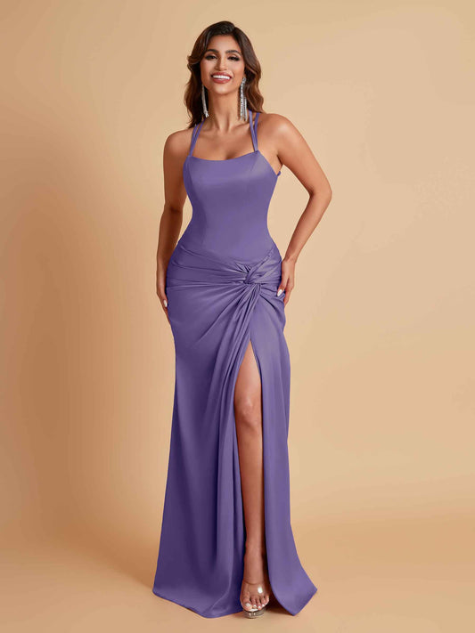 Gorgeous Square Criss Cross Soft Satin Side Slit Floor-Length Mermaid Bridesmaid Dresses