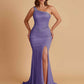 Sexy Soft Satin Mermaid One Shoulder Side Slit Beading Floor-Length Bridesmaid Dresses Online