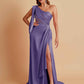 Sexy Soft Satin Mermaid One Shoulder Asymmetrical Side Slit Floor-Length Bridesmaid Dresses