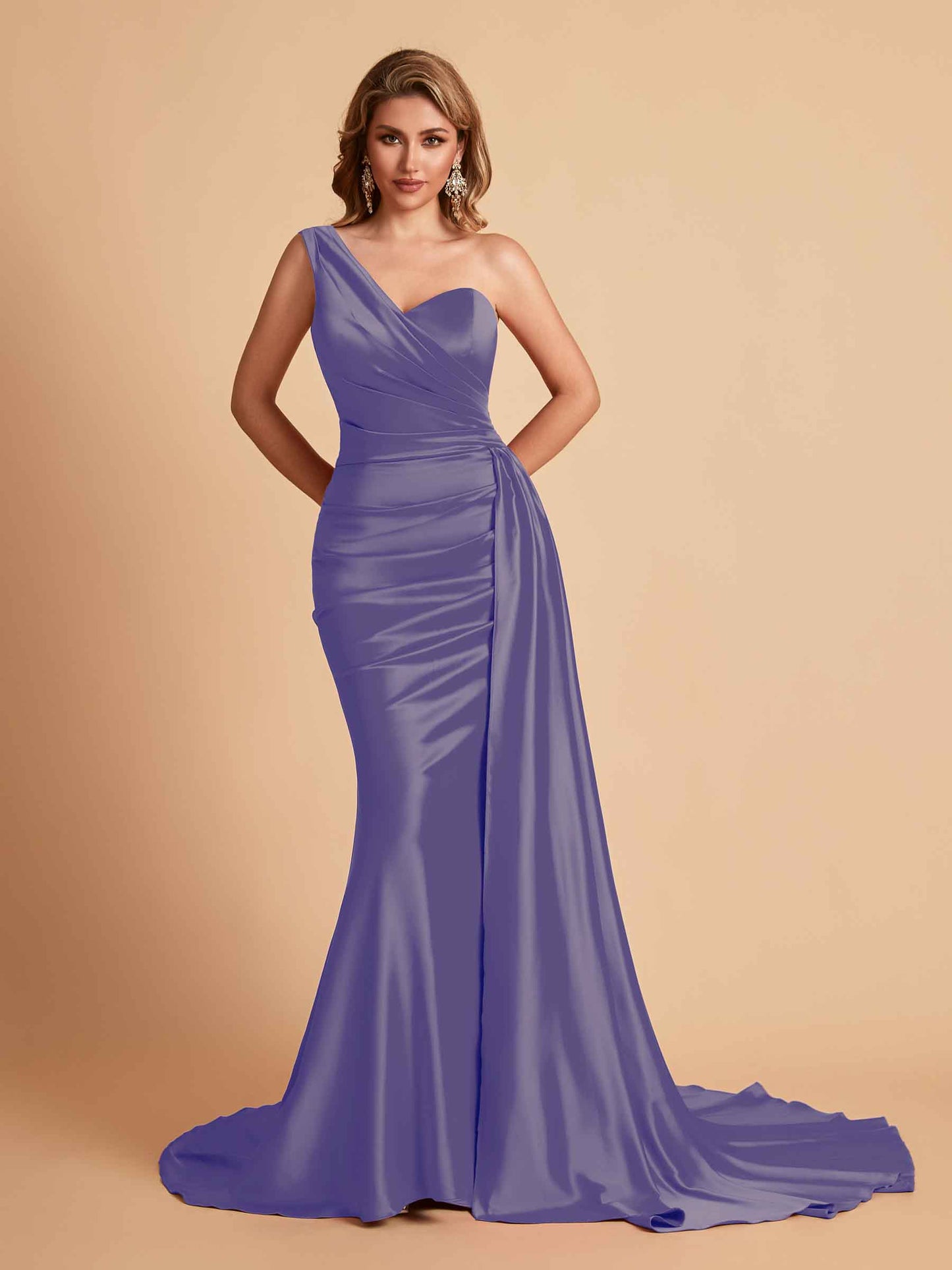 Sexy Satin Mermaid One Shoulder Maxi Long Bridesmaid Dresses Online