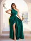 Elegant Soft Satin One Shoulder With Pleats Sheath Long Bridesmaid Dresses