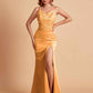 Sexy Satin V-neck Side Slit Mermaid Floor Length Bridesmaid Dresses