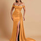 Gorgeous Soft Satin V-neck Off-the-Shoulder Side-Slit Mermaid Bridesmaid Dresses