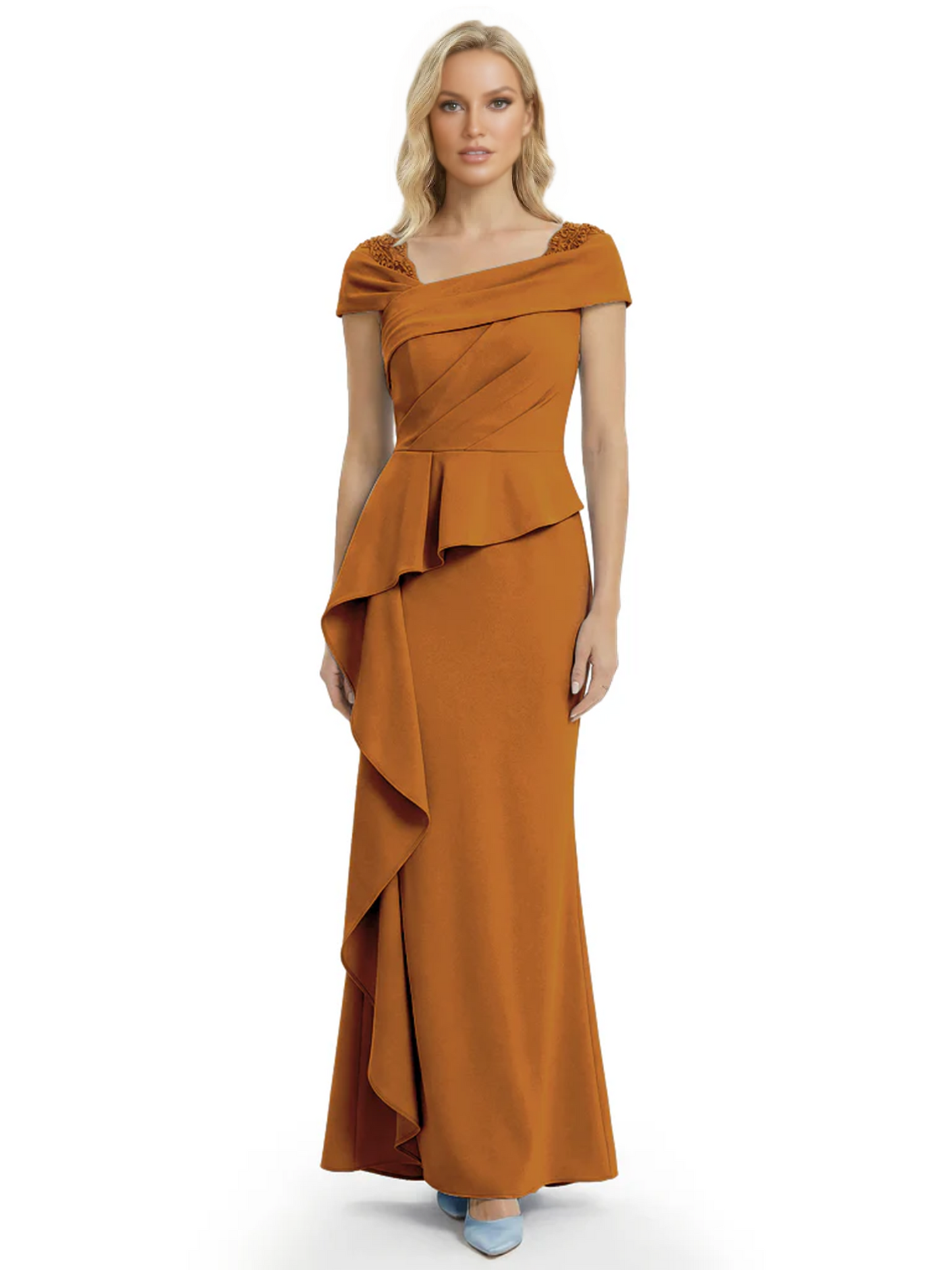 A-Line Satin Cap Sleeves Mother of the Brides Dresses Floor Length For Wedding