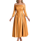 Off Shoulder Mother of the Bride Dress Tea-Length Satin Gown with Lace Applique