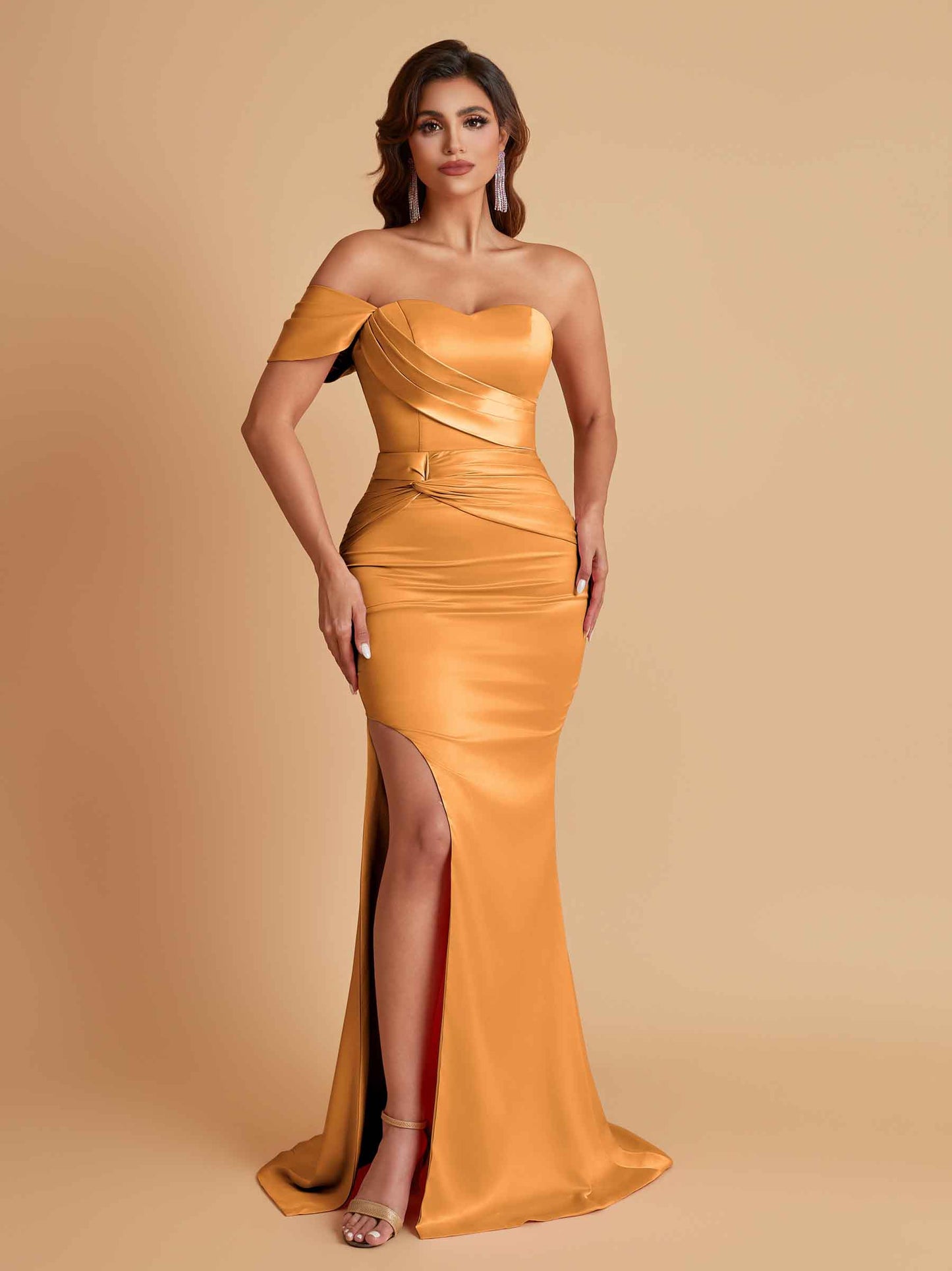 Sexy Soft Satin Mermaid One Shoulder Floor-Length Mermaid Bridesmaid Dresses