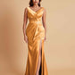 Elegant V Neck Soft Satin Side Slit Floor-Length Mermaid Bridesmaid Dresses