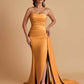 Simple Soft Satin Mermaid Strapless Floor-Length Mermaid Bridesmaid Dresses