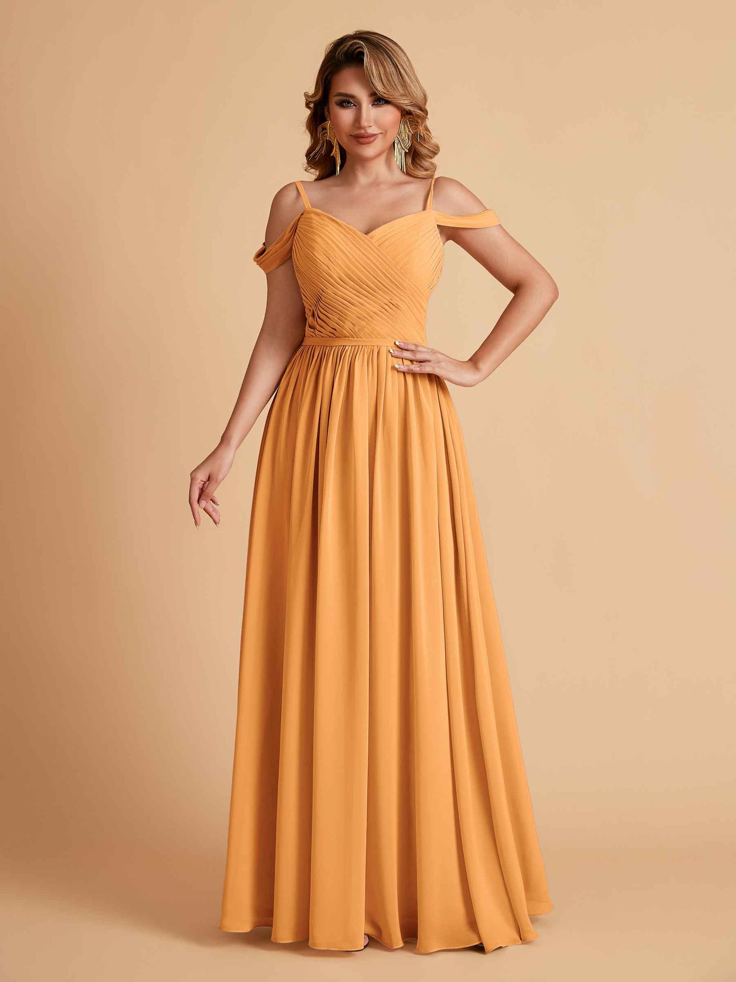 Elegant A-line Chiffon Off The Shoulder V-Neck Bridesmaid Dresses Online