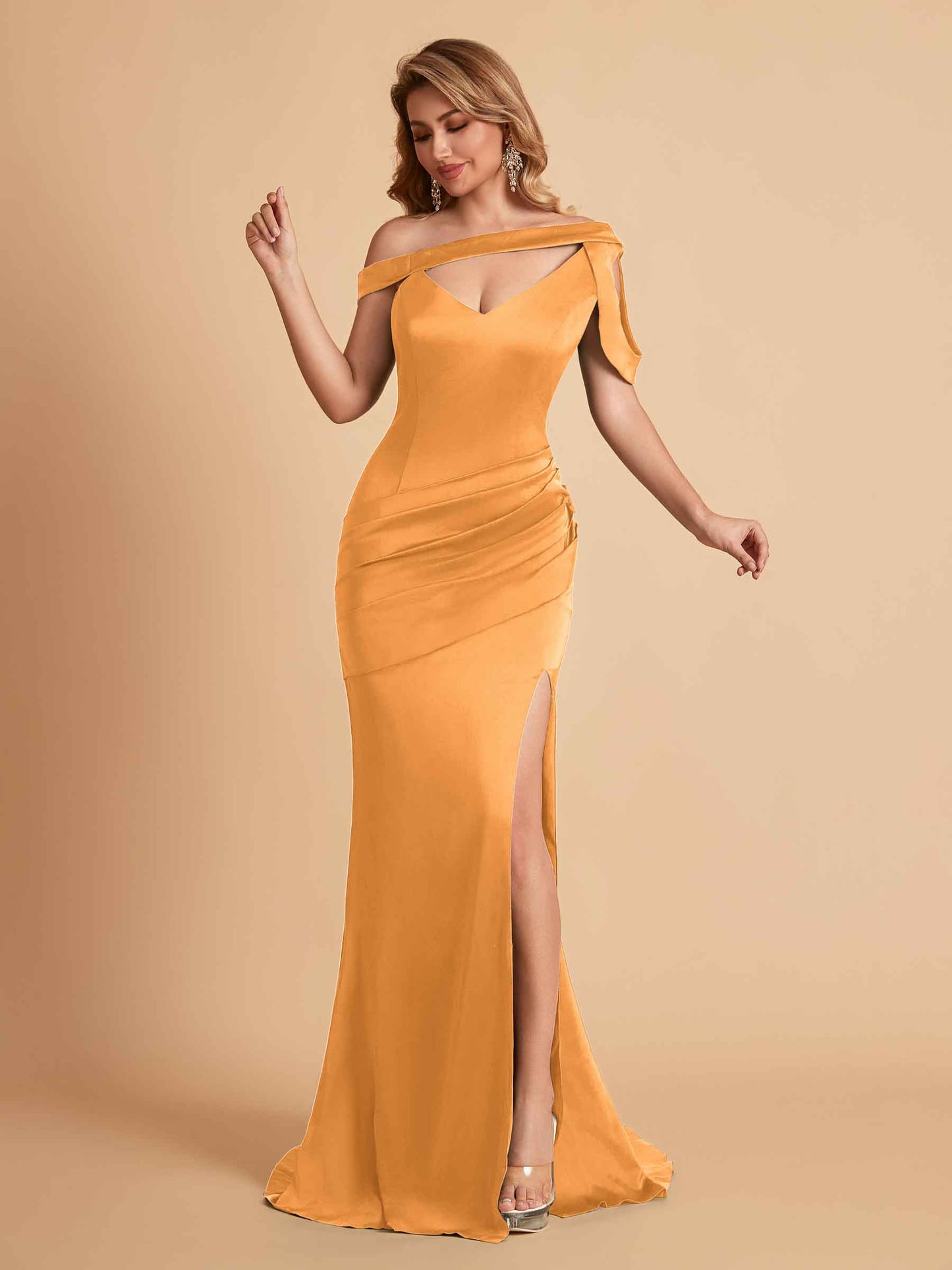 Sexy Soft Satin Unique V-Neck Side Slit Floor-Length Mermaid Bridesmaid Dresses Online
