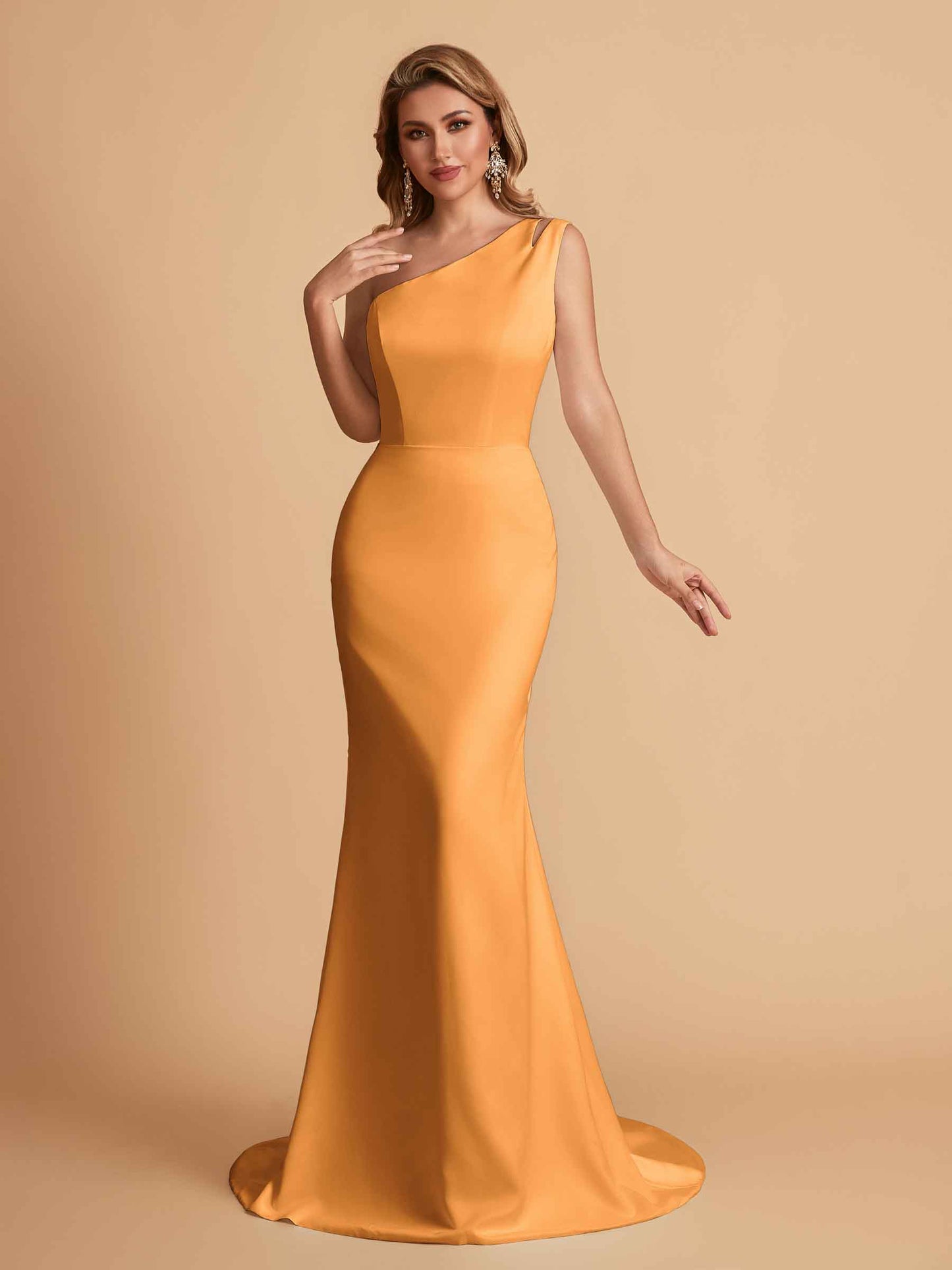 Elegant Satin One Shoulder Mermaid Side Slit Floor Length Bridesmaid Dresses