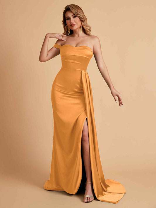 Sexy One-Shoulder Sweetheart With Train With High Split Floor-Length Bridesmaid Dresses