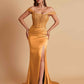 Sexy Soft Satin V-neck Off-the-shoulder Strapless Side-Slit Mermaid Bridesmaid Dresses