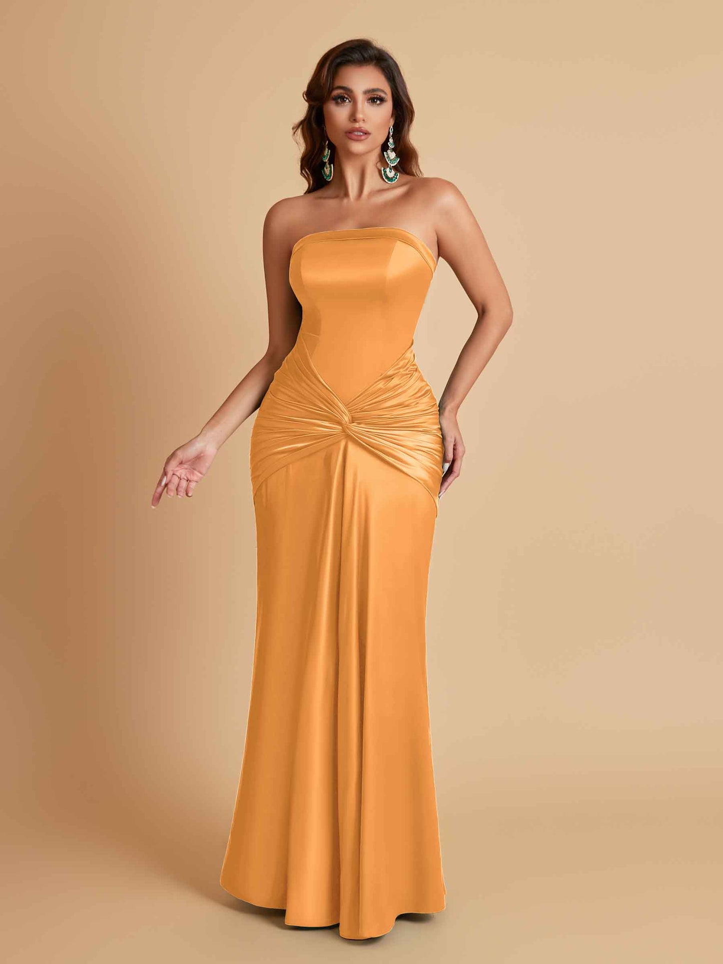 Sexy Soft Satin Mermaid Strapless Floor-Length Mermaid Bridesmaid Dresses