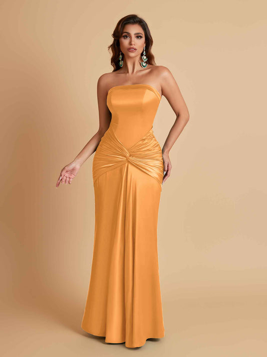 Sexy Soft Satin Mermaid Strapless Floor-Length Mermaid Bridesmaid Dresses