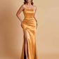 Elegant Soft Satin Strapless Split Side Mermaid Bridesmaid Dresses