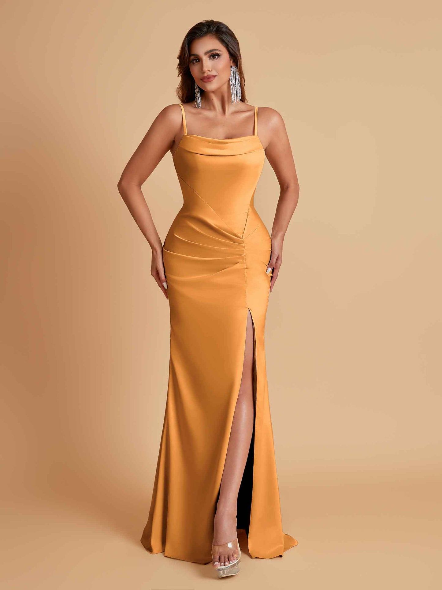 Gorgeous Spaghetti Straps Soft Satin Side Slit Floor-Length Mermaid Bridesmaid Dresses
