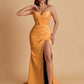Elegant Soft Satin Mermaid V-neck Side Slit Floor-Length Bridesmaid Dresses Online