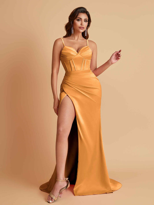 Simple Soft Satin Mermaid V-neck Floor-Length Mermaid Bridesmaid Dresses