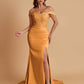 Elegant Soft Satin Mermaid Off Shoulder Side Slit Floor-Length Mermaid Bridesmaid Dresses