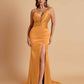 Sexy Soft Satin V-neck Spaghetti Strap Side-Slit Mermaid Bridesmaid Dresses