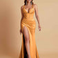 Stunning V Neck Soft Satin Side Slit Floor-Length Mermaid Bridesmaid Dresses