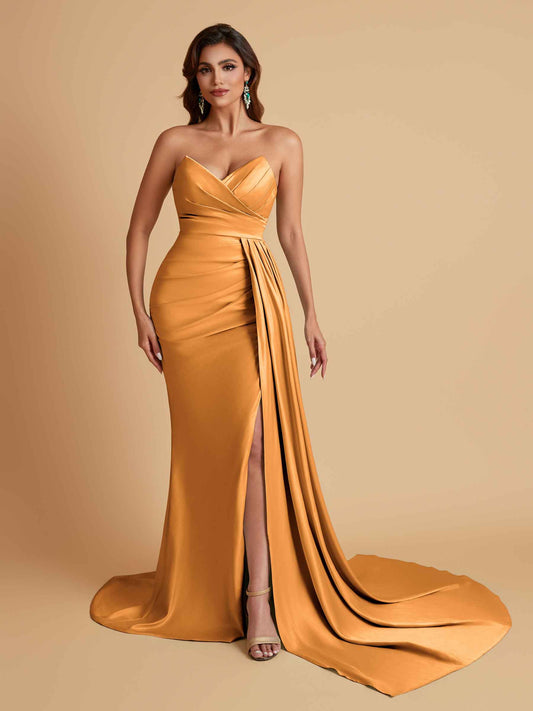 Sexy Soft Satin Mermaid V-neck Floor-Length Mermaid Bridesmaid Dresses