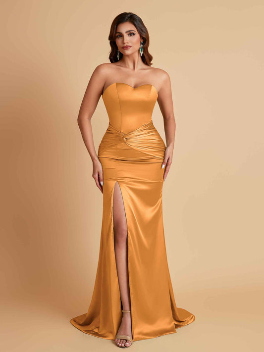 Sexy Soft Satin Mermaid Sweetheart Floor-Length Mermaid Bridesmaid Dresses
