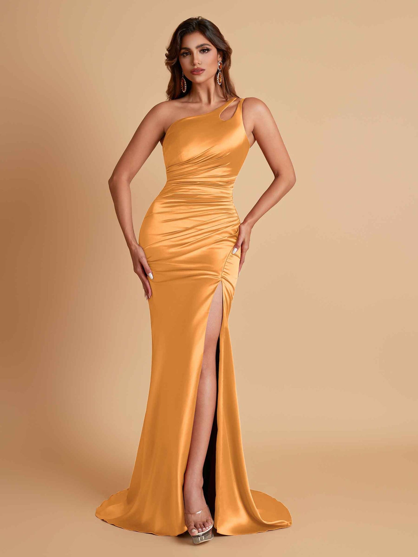 Sexy Soft Satin Mermaid One Shoulder Floor-Length Mermaid Bridesmaid Dresses
