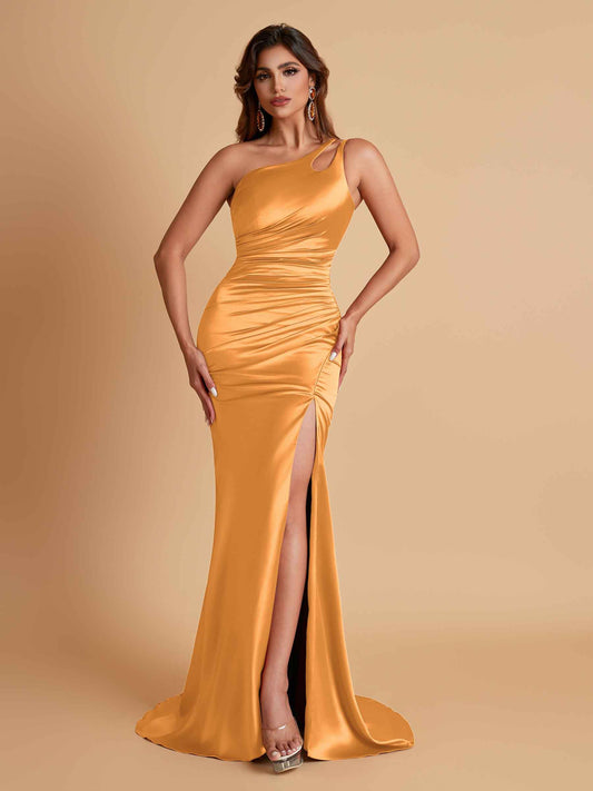 Sexy Soft Satin Mermaid One Shoulder Floor-Length Mermaid Bridesmaid Dresses