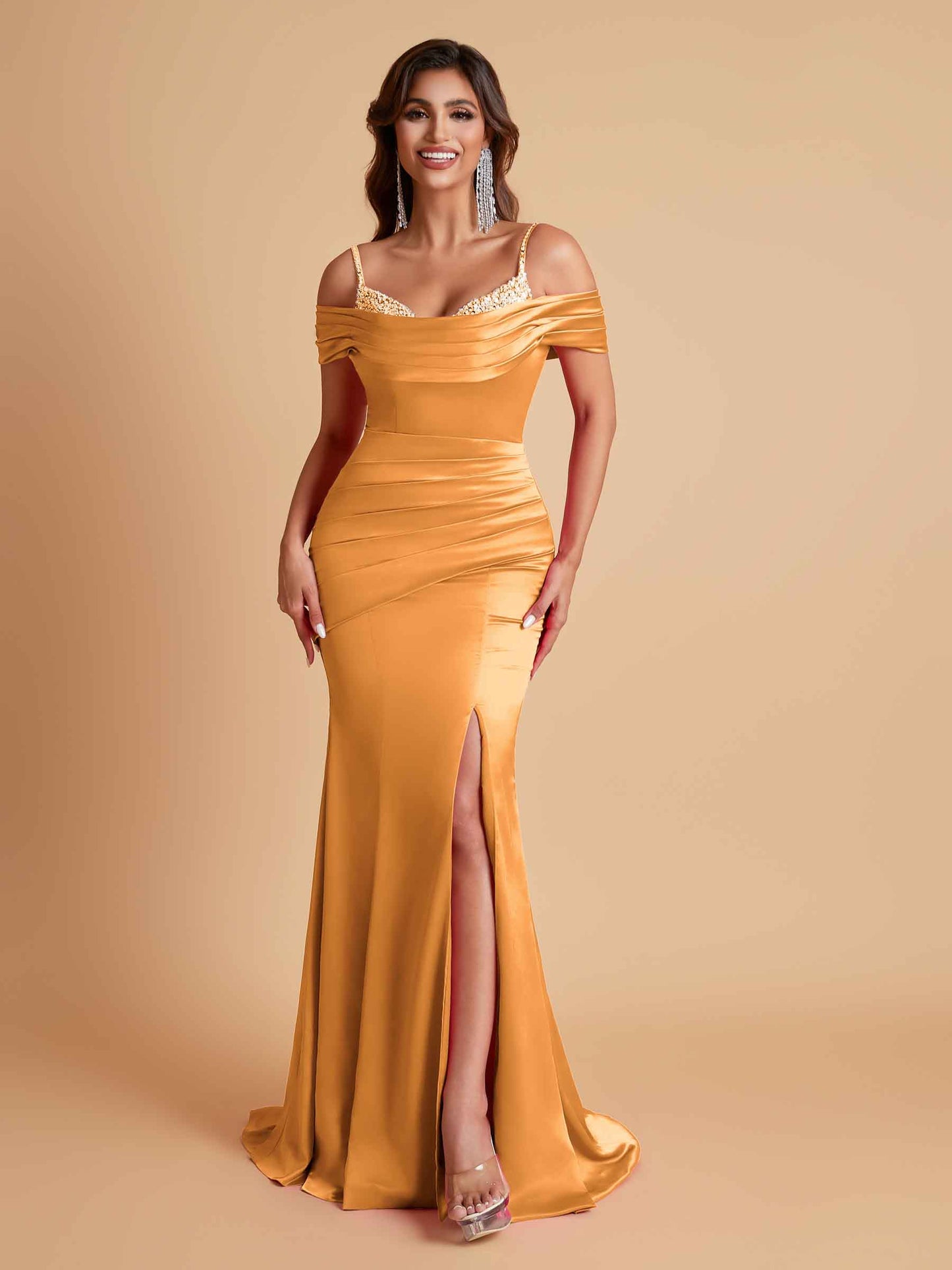 Elegant Soft Satin Mermaid Spaghetti Straps Floor-Length Mermaid Bridesmaid Dresses