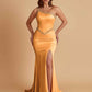 Sexy Soft Satin Mermaid One Shoulder Side Slit Beading Floor-Length Bridesmaid Dresses Online