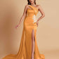 Elegant Soft Satin Sweetheart One Shoulder Side-Slit Mermaid Bridesmaid Dresses