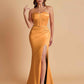 Sexy Soft Satin Mermaid Spaghetti Straps Side Slit Floor-Length Bridesmaid Dresses